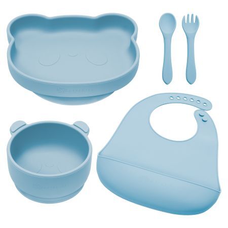 Set pentru diversificare din silicon Panda, 6 luni+, Aqua Blue, Appekids