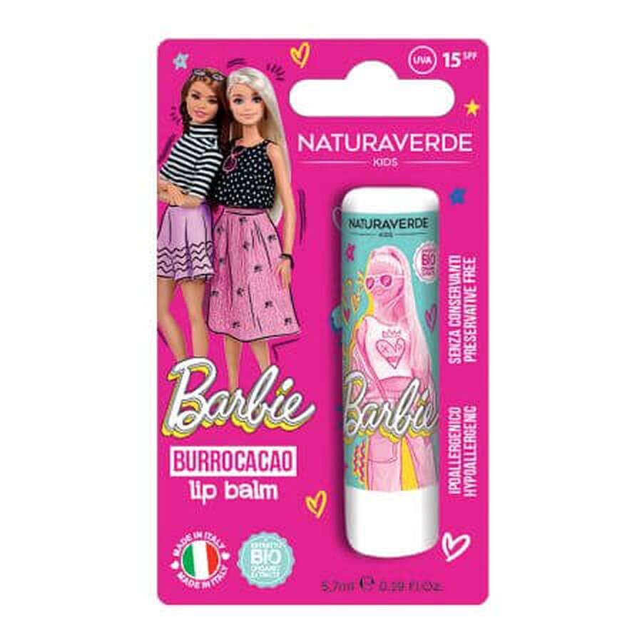 Balsamo labbra con SPF15 e gusto fragola Barbie,Bambini, 5,7ml, Naturaverde