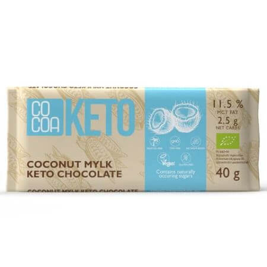 Chocolat biologique avec noix de coco Keto, 40 g, Cacao