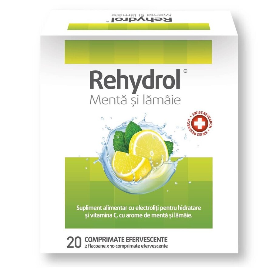 Rehydrol al gusto di menta e limone, 20 compresse effervescenti, MBA Pharma