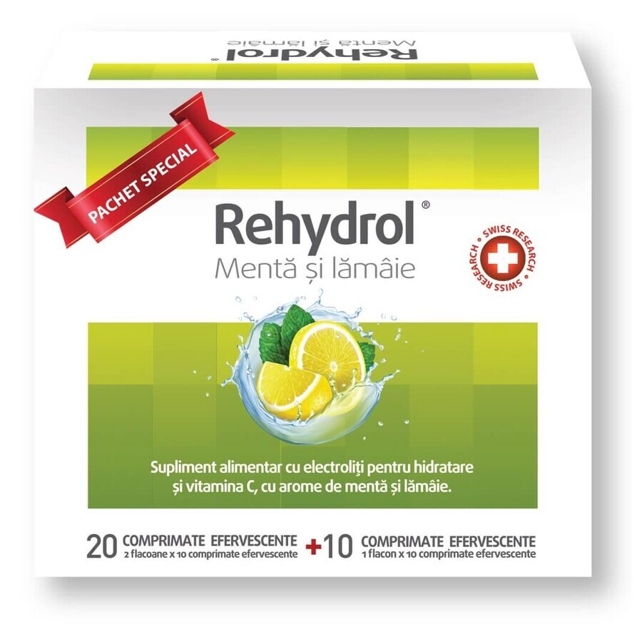 Rehydrol al gusto di menta e limone, 20+10 compresse effervescenti, MBA Pharma