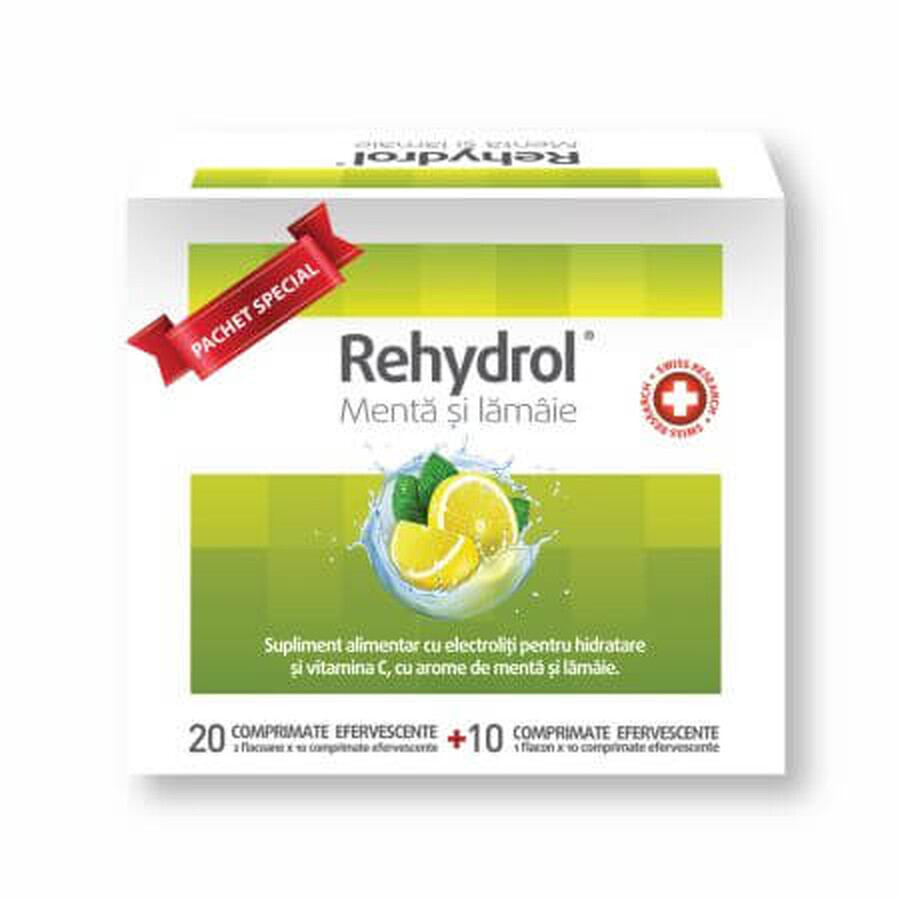 Rehydrol al gusto di menta e limone, 20+10 compresse effervescenti, MBA Pharma