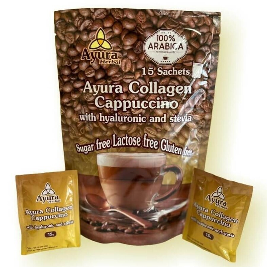 Café au collagène et à l'acide hyaluroinique Instant Coffee Mix Family, 15 sachets, Ayura Herbal