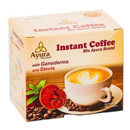 Kaffee mit Ganoderma und Stevia Instant-Kaffeemischung, 10 Portionsbeutel, Ayura Herbal