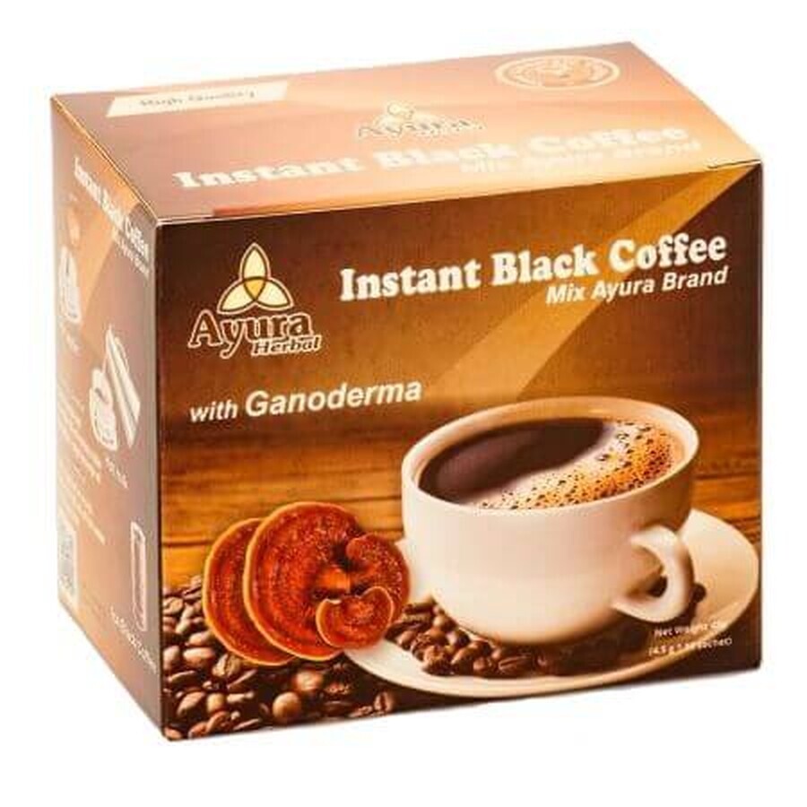 Café noir avec ganoderma Mélange instantané pour café, 10 sachets, Ayura Herbal