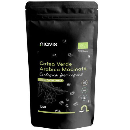 Grüner Kaffee Arabica gemahlen ohne Koffein Bio, 125 g, Niavis