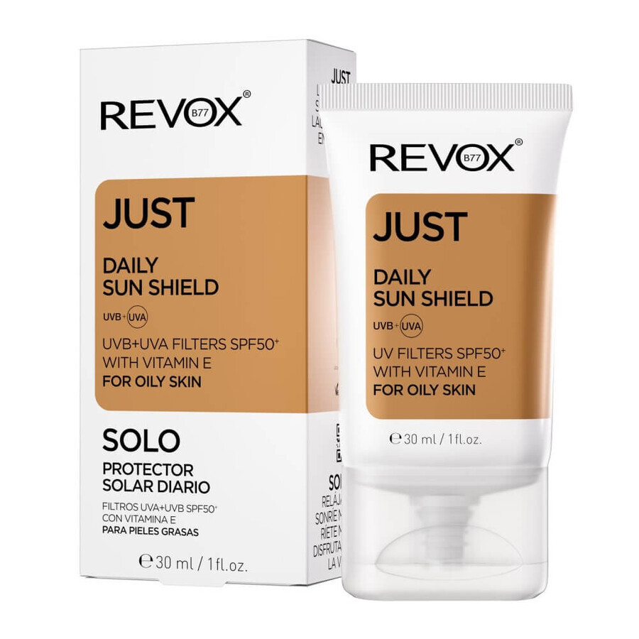 Daily Sun Shield Just SPF 50+ Crème de protection solaire pour les peaux grasses, 30 ml, Revox