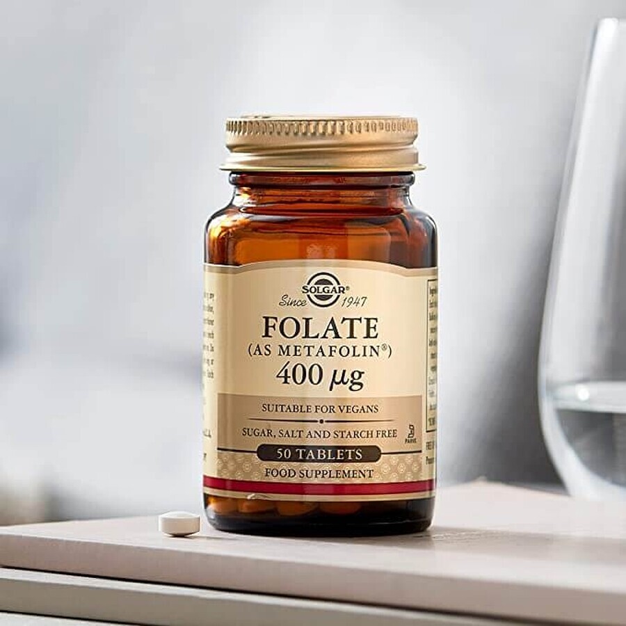 Acide folique Folate 400 ug, 50 comprimés, Solgar