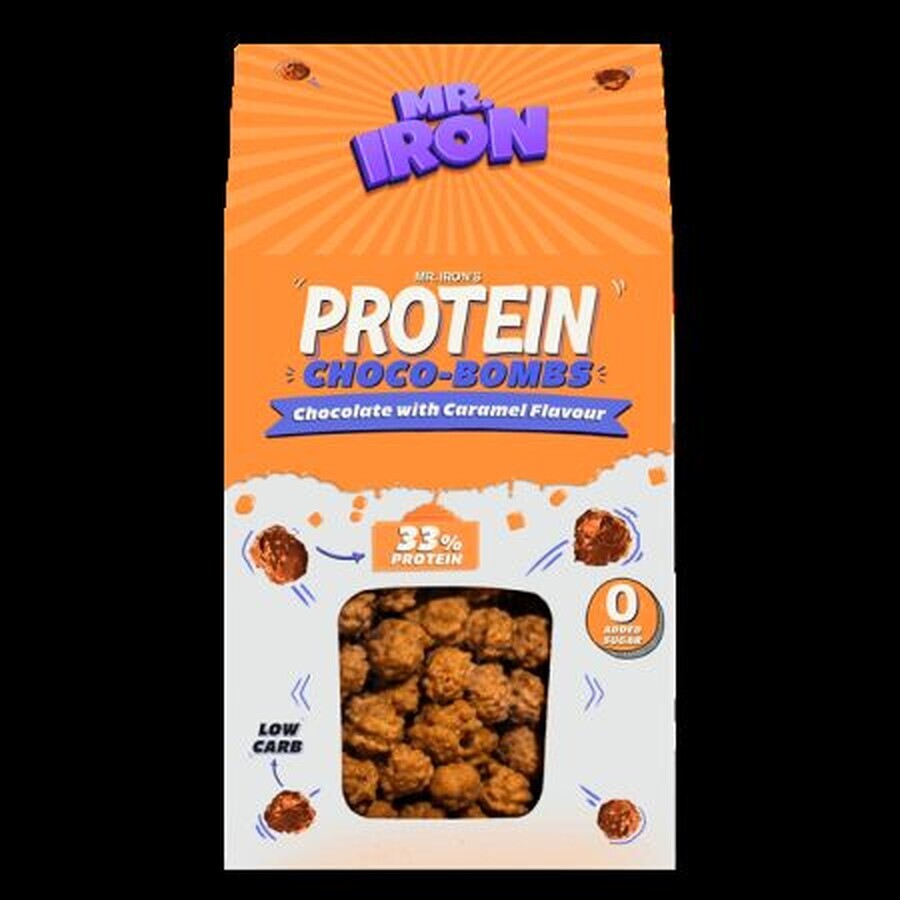 Pralines protéinées au chocolat et au caramel, sans sucre et sans gluten ChocoBombs, 100 g, Mister Iron