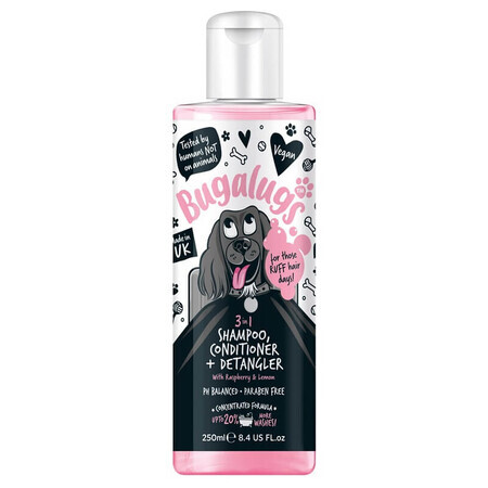 Shampooing 3 en 1 à la framboise pour chiens Bugalugs, 250 ml, Lakeland Cosmetics