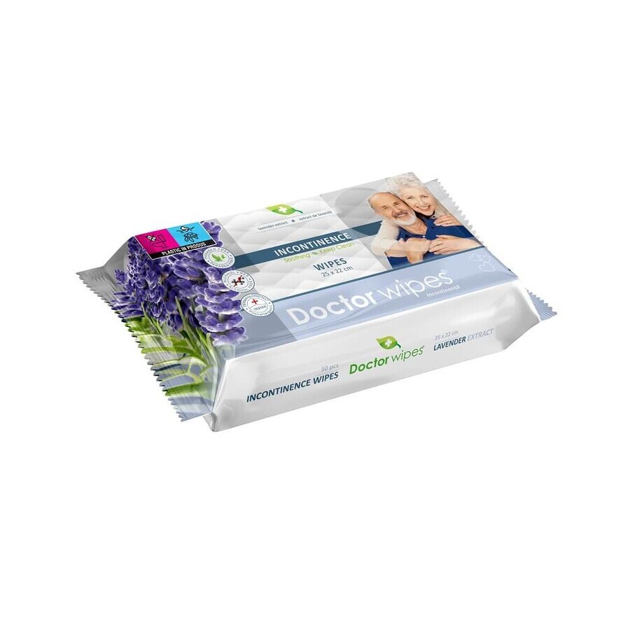 Wet wipes with lavender extract for incontinence, 50 pieces, Doctor Wipe's