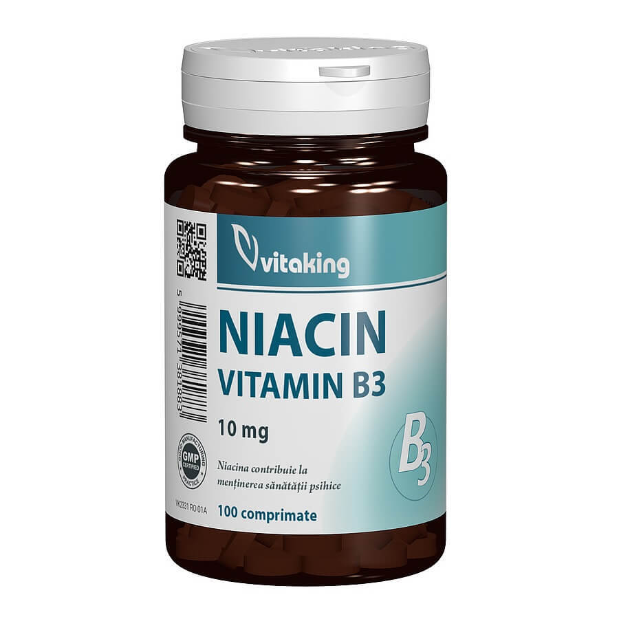 Vitamine B3 (niacine), 10 mg, 100 comprimés, Vitaking