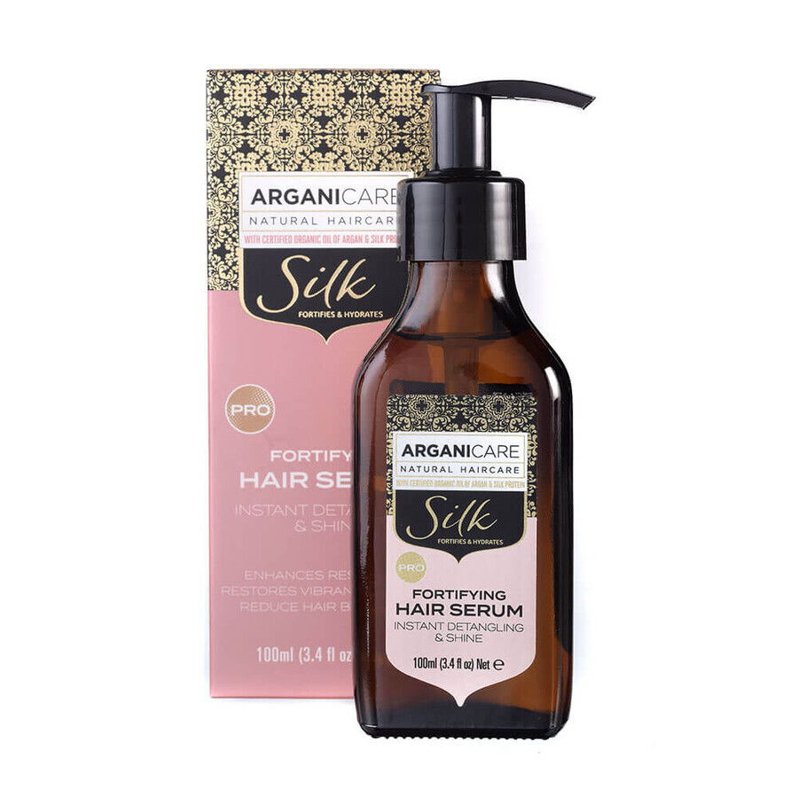 Sérum fortifiant pour une brillance et un éclat instantanés, avec des protéines de soie, Silk, Arganicare, 100 ml