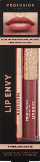 Lip Envy Twinkling Mauve Lip Envy Set, gloss ultra lisse et brillant et crayon &#224; l&#232;vres satin&#233;, Profusion Cosmetics, 3,5 ml + 0,3 g