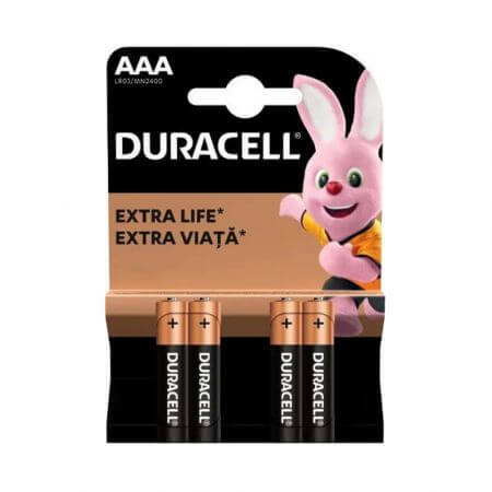Batterie AAA Extra Life, 4 pezzi, Duracell