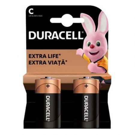 Batterie alcaline C Extra Life, 2 pezzi, Duracell