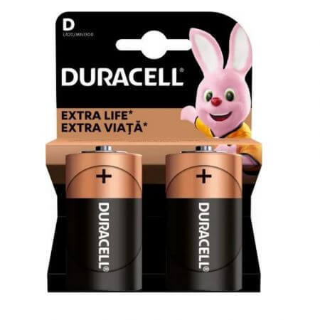 Batterie alcaline D Extra Life, 2 pezzi, Duracell