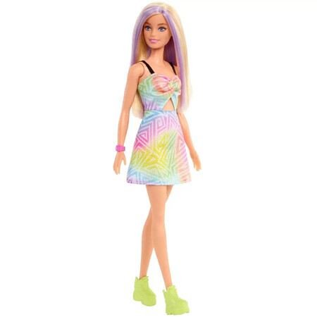 Papusa Barbie Fashionista, blonda cu suvite mov, Barbie