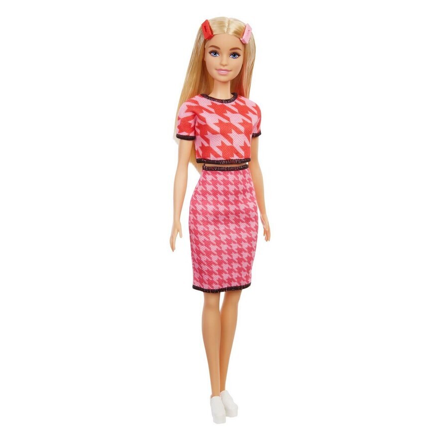 Papusa Barbie Fashionista, blonda cu tinuta casual roz, Barbie