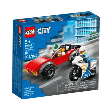 Policier à moto poursuivant une voiture Lego City, 5 ans et +, 60392, Lego