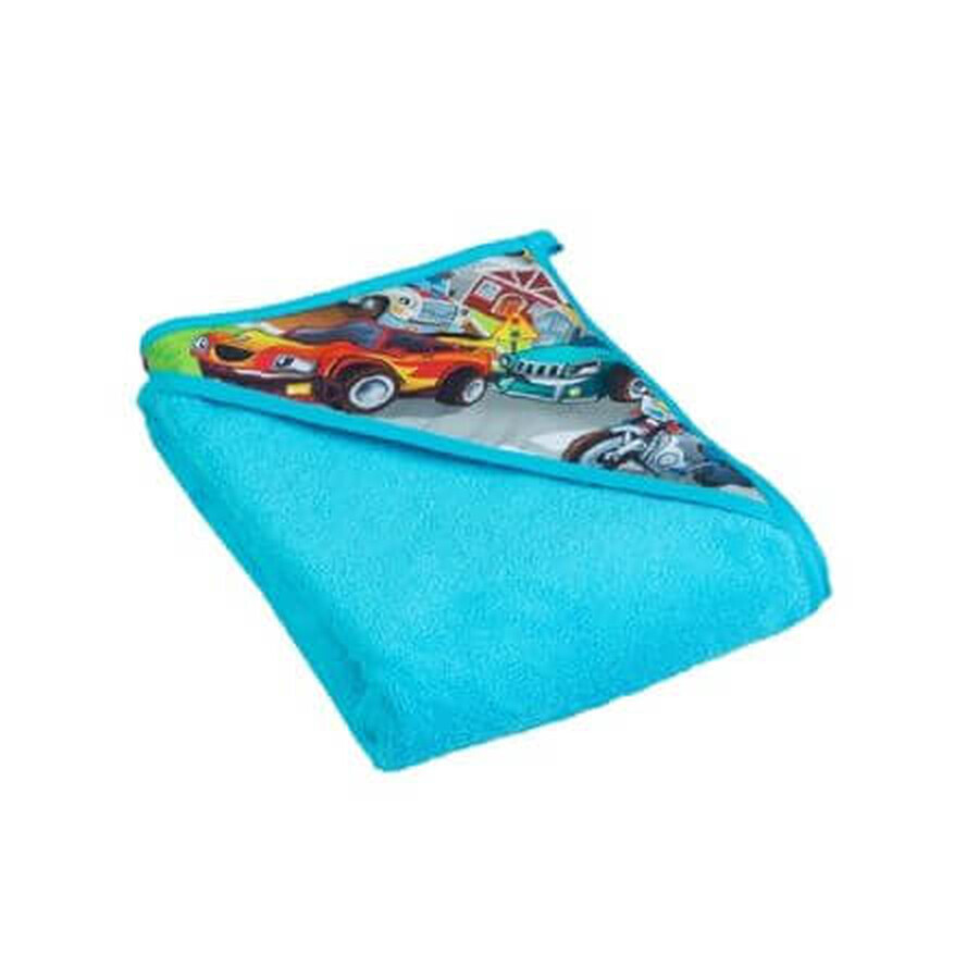 Serviette de bain avec capuche Cars, 100x100cm, Bleu, Tega Baby