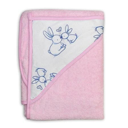 Little Bunnies hooded bath towel, 100x100cm, Pink, Tega Baby