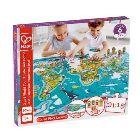 Puzzle 2 in 1 turul lumii, +5 ani, Hape