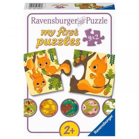 Puzzle animales y sus crías, 9 x 2 piezas, Ravensburger