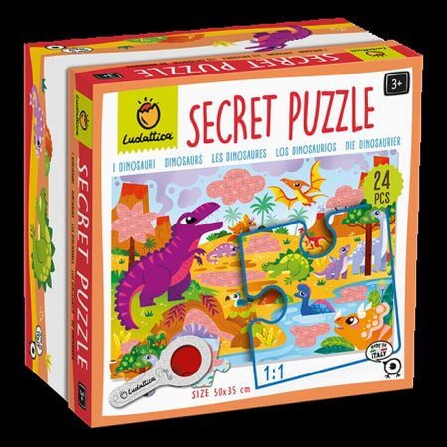 Puzzle avec petits secrets Dinosaures, +3 ans, Ludattica