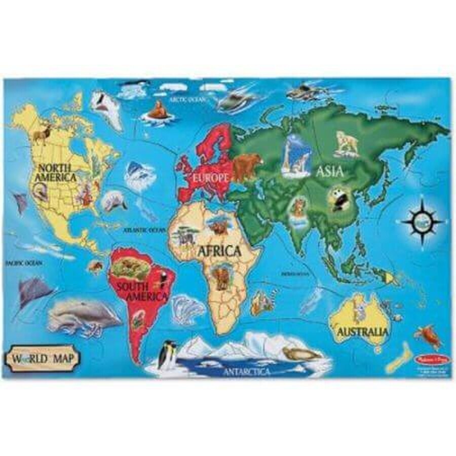 Puzzle de sol carte du monde, 33 pièces, Melissa and Doug