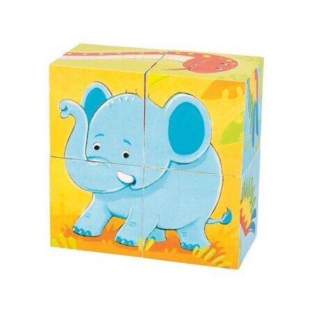 Puzzle din cuburi de lemn, Animale Salbatice, Goki