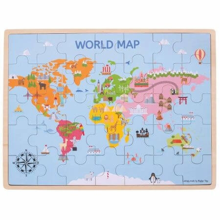 Puzzle en bois Carte du monde, 35 pièces, Big Jigs