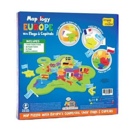 Puzzle éducatif Carte de l'Europe avec drapeaux et capitales, +5 ans, Imagimake