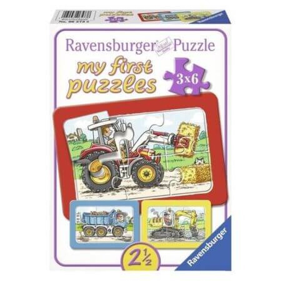 Puzzle pelleteuse, tracteur et dumper, 3x6 pièces, Ravensburger