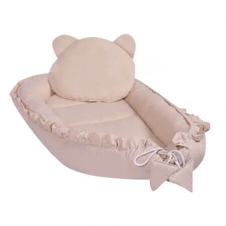 Baby-Nest aus Baumwolle mit Kissen, Beige, E-Kids