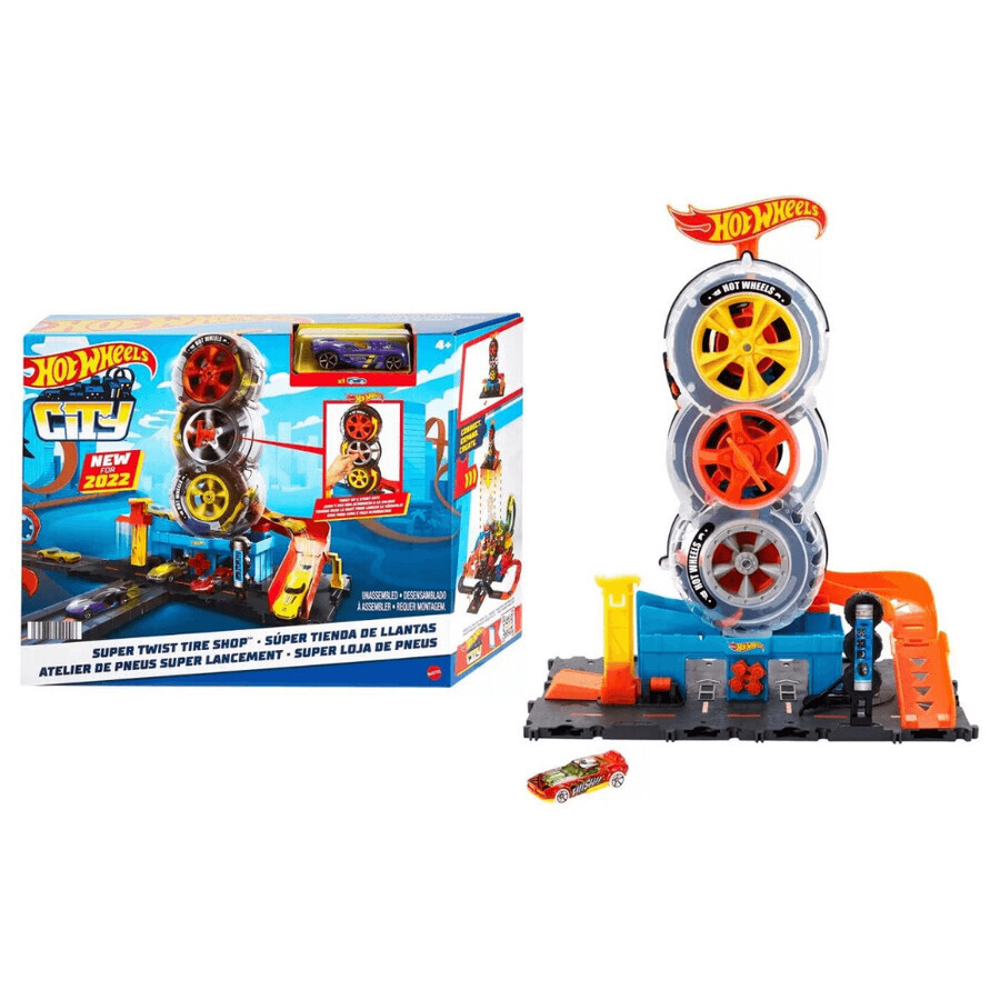 Set de joaca Hot Wheels City Vulcanizarea Super Twist, 4 ani+, Hot Wheels