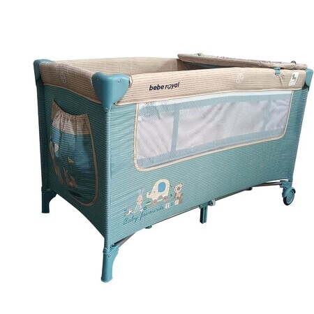 Lit bébé pliable avec 2 niveaux et accessoires, 120x60 cm, Turquoise, Bebe Royal