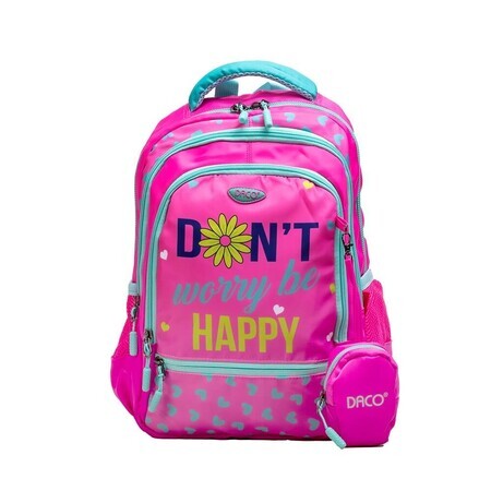 Sac à dos rose Don't Worry be Happy, 38 cm, Daco