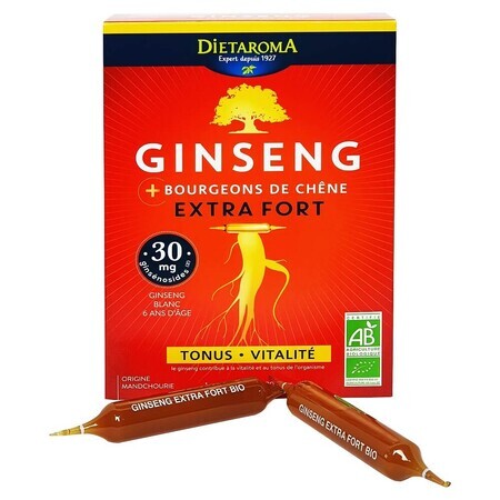 Ginseng Extrait de racine de ginseng, 20 ampoules, Laboratoires Dietaroma