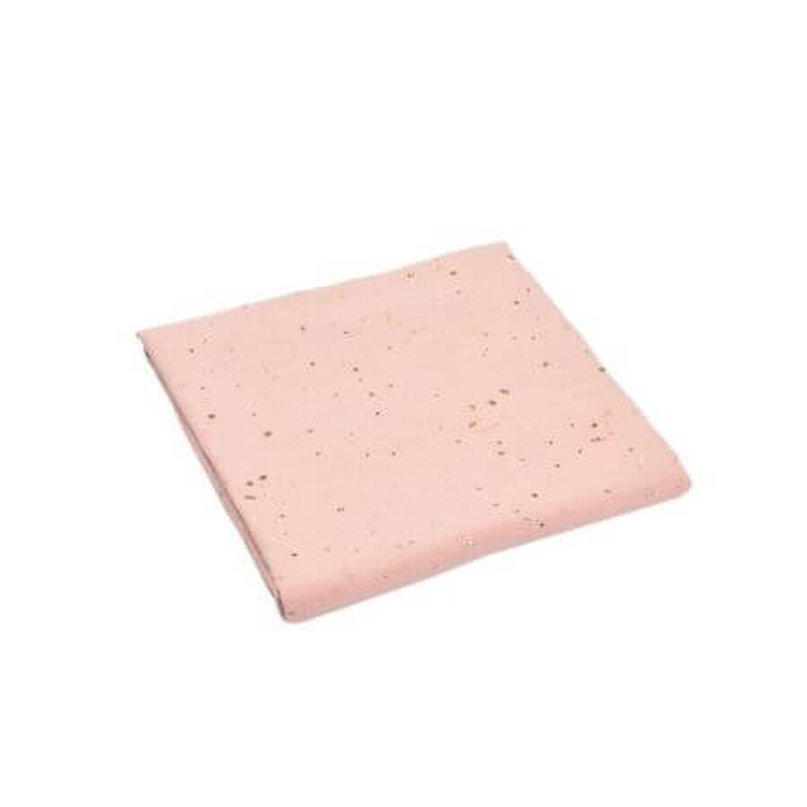 Mousseline de coton biologique, 75x75 cm, rose, bulles d'or, Fic Baby