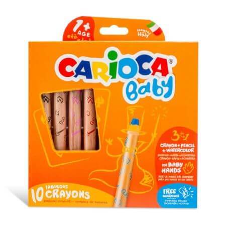 Set 10 creioane colorate 3 in 1 Baby, +1 an, Carioca