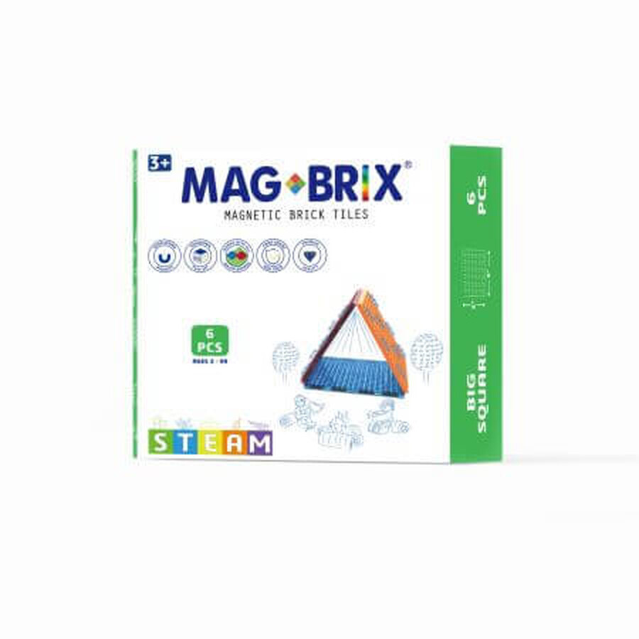 Jeu magnétique Magbrix, 3 ans+, 6 grandes pièces carrées, Magblox