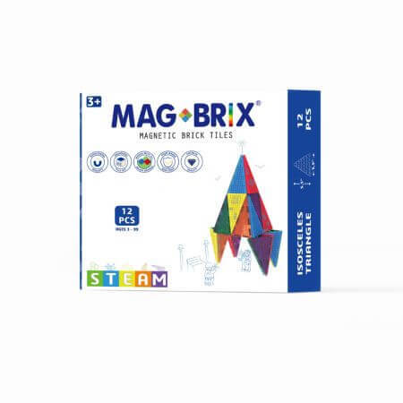 Set magnetic Magbrix, 3 ani+, Triunghi Isoscel, 12 piese, Magblox