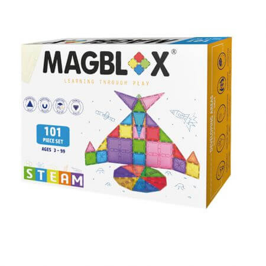 Set di costruzioni magnetiche trasparenti, 3 anni+, 101 pezzi, Magblox