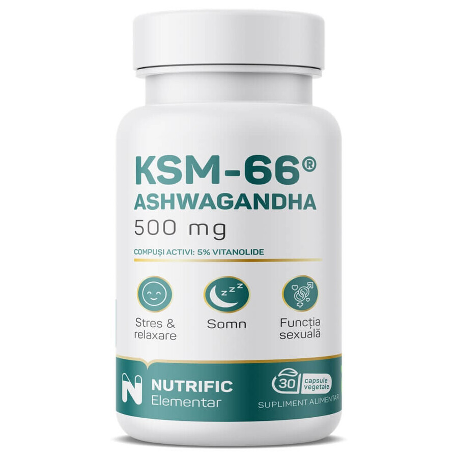 Ashwagandha KSM, 500 mg, 30 gélules végétales, Nutrific