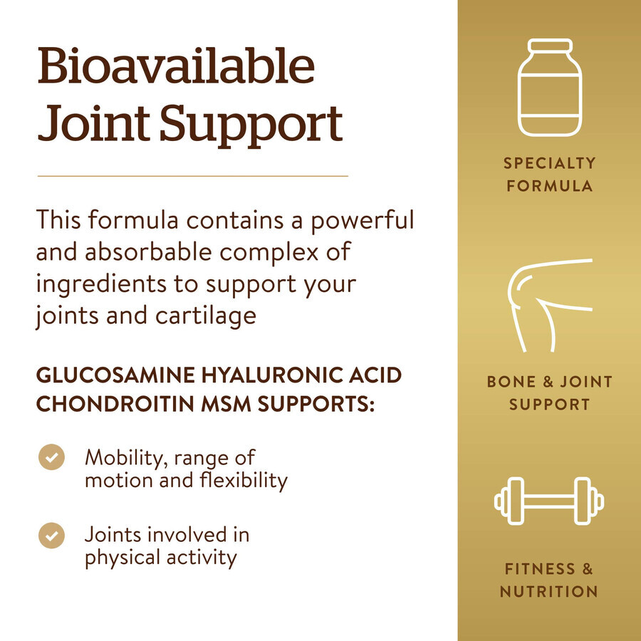 Glucosamine, acide hyaluronique, chondroïtine et MSM, 60 comprimés, Solgar