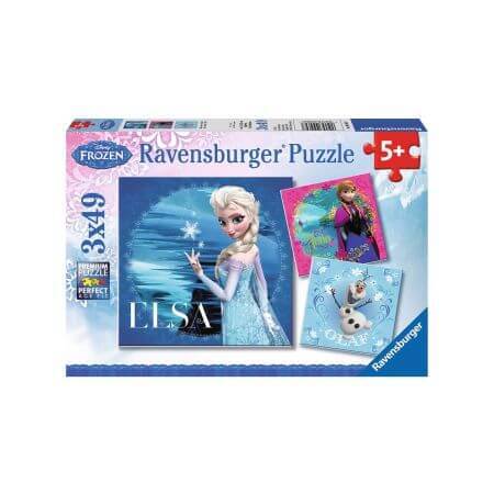 Puzzle Frozen Anna et Olaf, + 5 ans, 3 x 49 pièces, Ravensburger