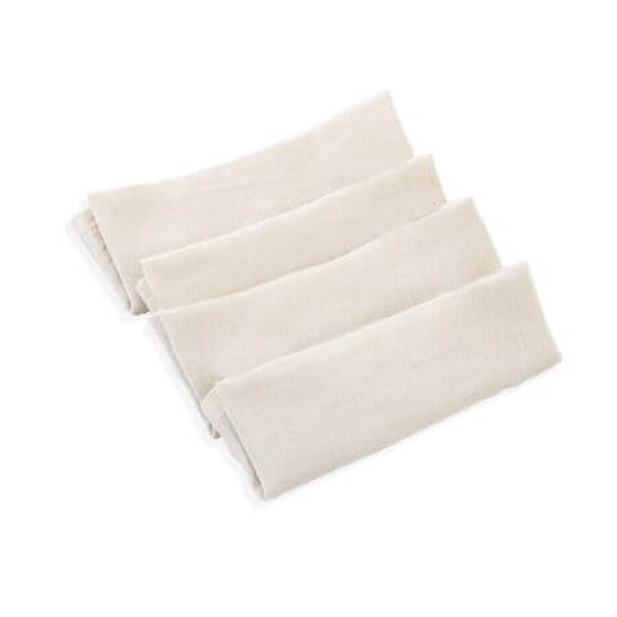 Lot de 4 serviettes en mousseline, 25 x 25 cm, Ecru, BabyJem