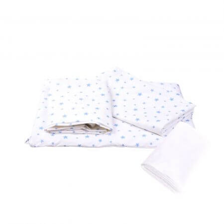 Set lettino 3 pezzi + copertina impermeabile, 120x60 cm, Blue Stars, Fic Baby