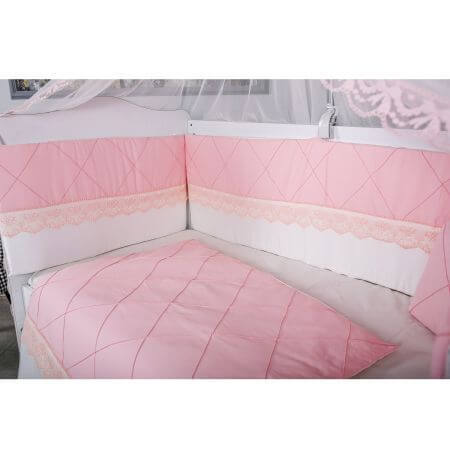 Set di lenzuola per lettino con baldacchino Squars, 11 pezzi, bianco-rosa, 120×60 cm, MyKids